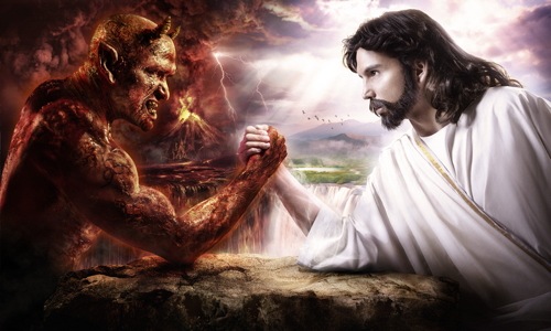 jesus arm wrestling with satan Where did that Macho Man/Jesus Rapture painting come from anyway?