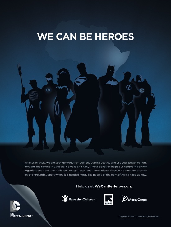 We Can Be Heroes Advertisement DC, WB team for WE CAN BE HEROES campaign to fight famine in Africa