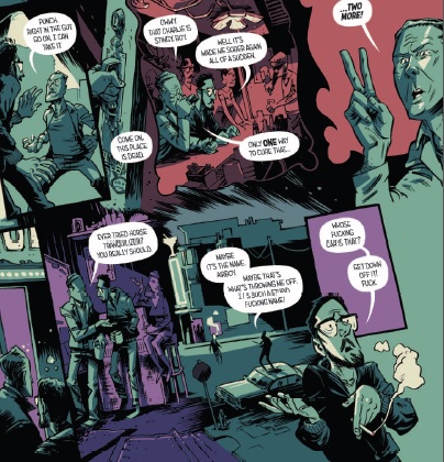 The story follows him, and later on artist Greg Hinkle, through a night of alcohol and drug fueled mayhem