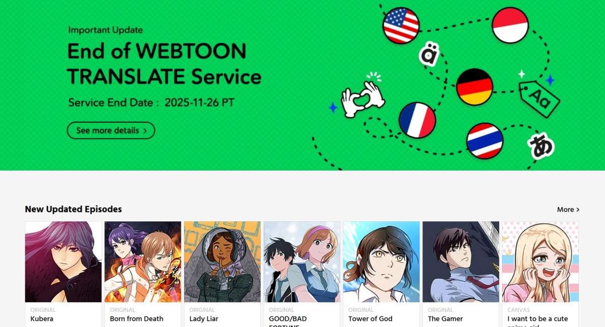 Webtoon sunsets its impactful Fan Translation service