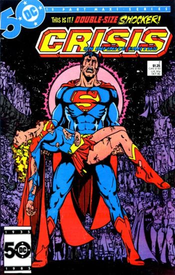 Superman cradling a dead Supergirl