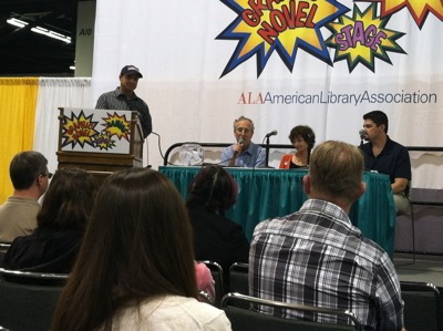 2012 ALA Eisner Prize Carl Gropper speaks  L-R John Shableski, Carl Gropper, Nancy Gropper, Josh Elder.jpeg