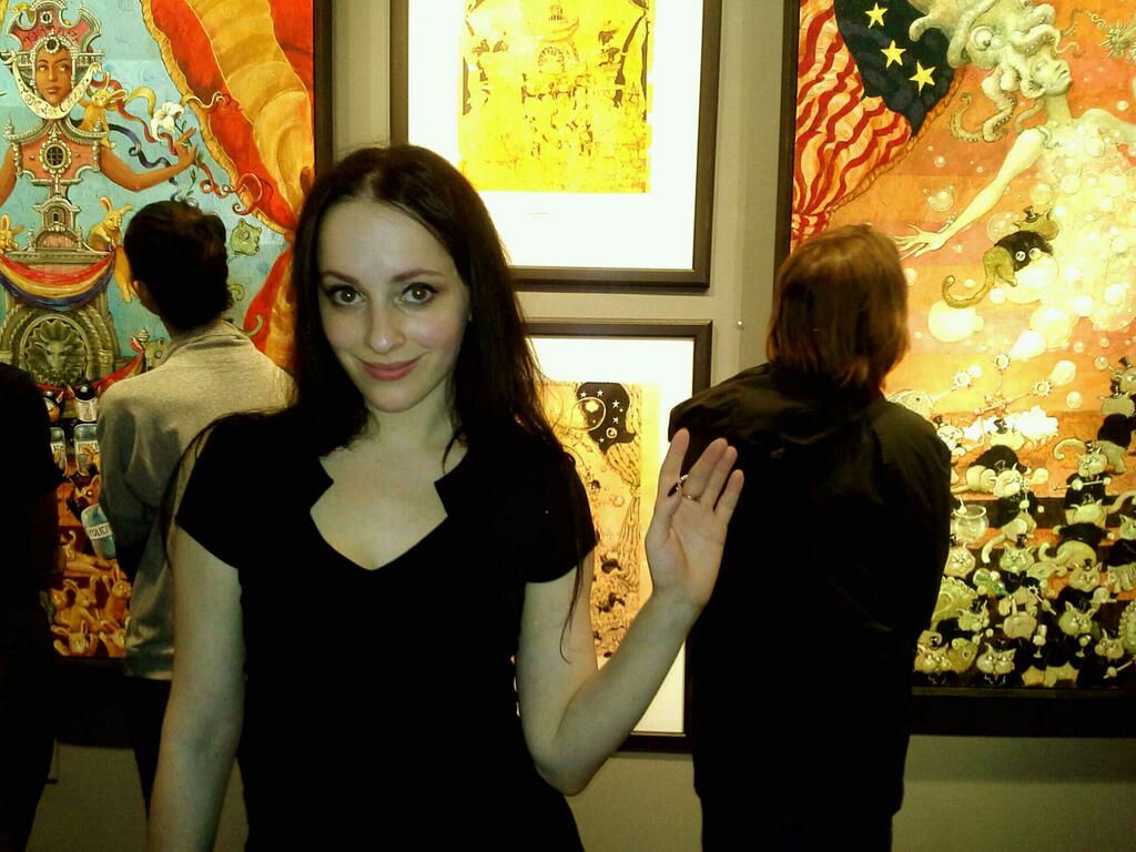Photo of Molly Crabapple at  The Shell Game exhibit by Dre Grigoropol