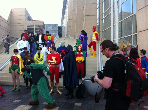 The traditional cosplay on the steps photo. So many primary colors. 