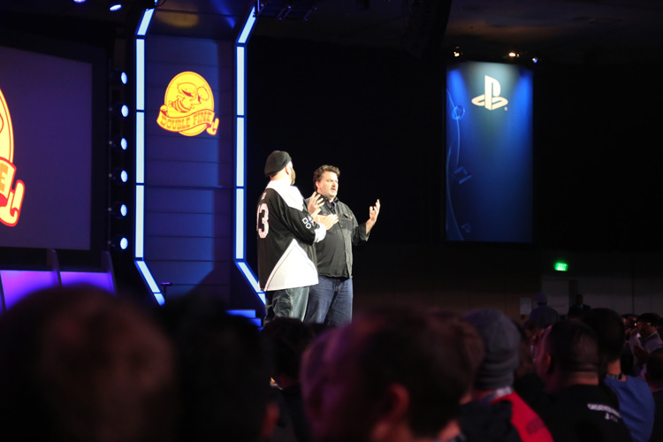Gio Corsi and Tim Schafer during keynote