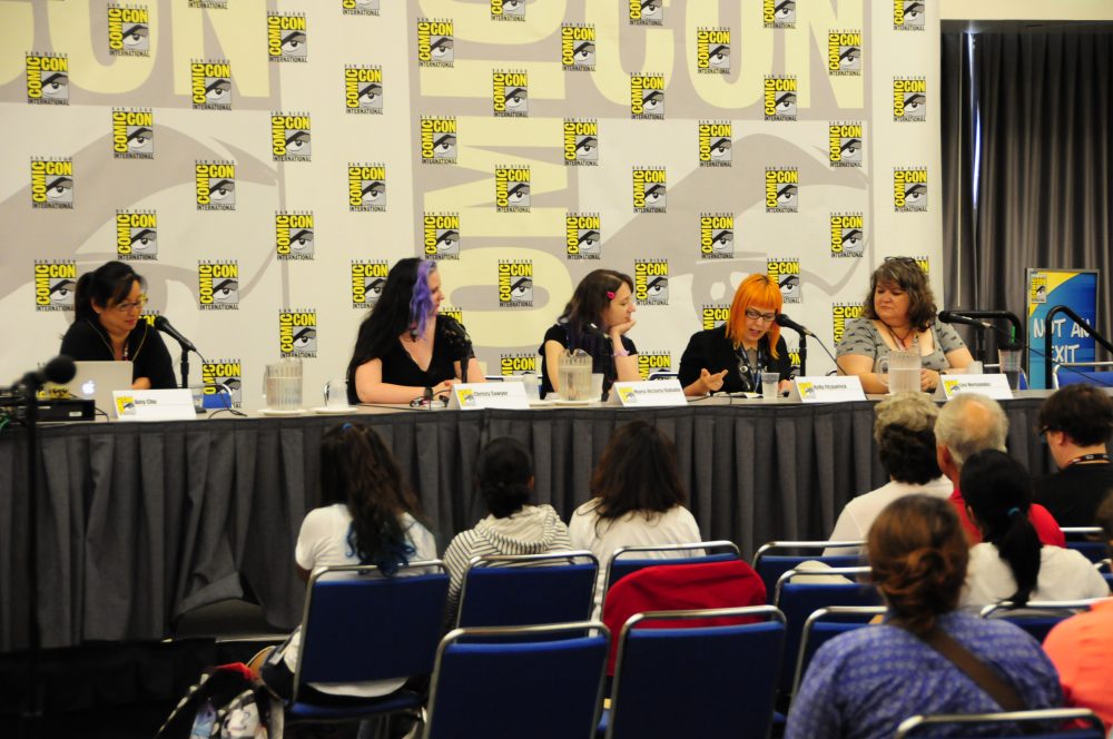 (Left to Right) Amy Chu, Christy Sawyer, Maria Victoria Robado, Kelly Fitzpatrick, and Lea Hernandez