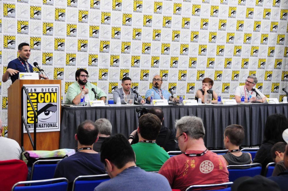 Left to right: Joshua Yehl, James Tynion, Steve Orlando, Kristen Ankara, Noelle Stevenson, and Brett White.