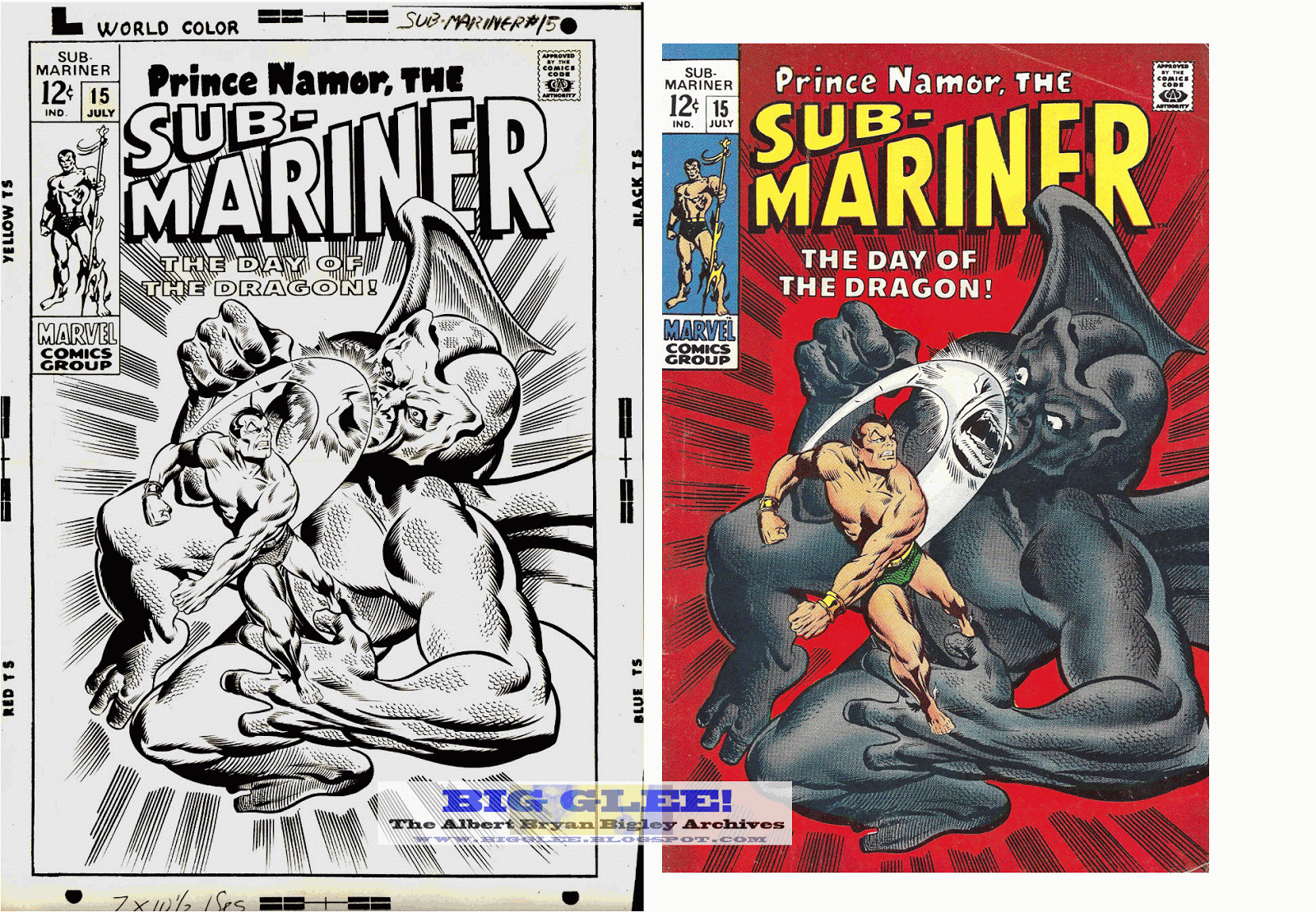 subby sub-mariner 15 1969 marie severin marvel comics group silver age original comic art cover dragon man marvelmania foom
