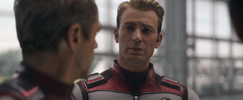 Chris Evans (Captain America) and Robert Downey Jr. (Iron Man) in "Avengers: Endgame"