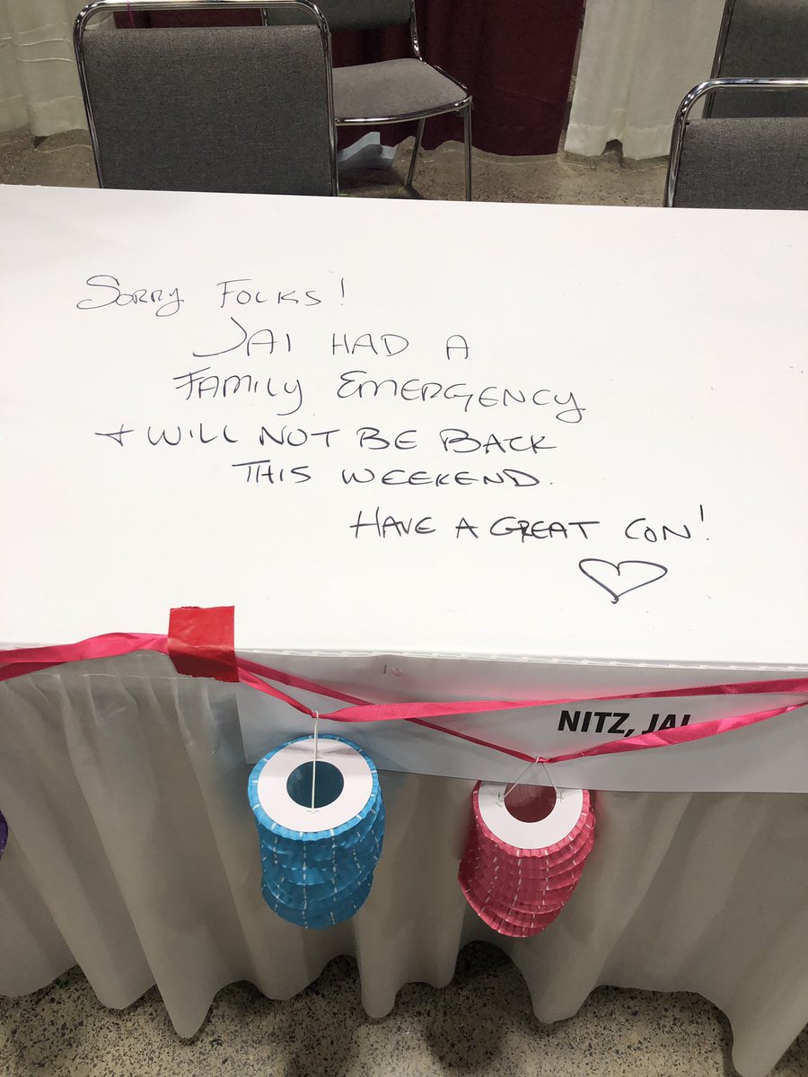 Jai Nitz left this note at his Planet Comicon 2019 table on Saturday March 30
