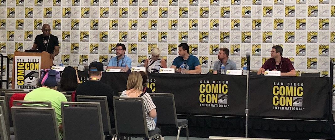 Publishers Weekly Panel featuring (L-R): Ted Adams, Liz Francis, Tyler Chin-Tanner, Andrew Arnold and Sebastian Girner