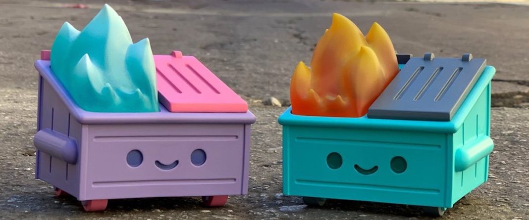 Dumpster Fire toy in two colors