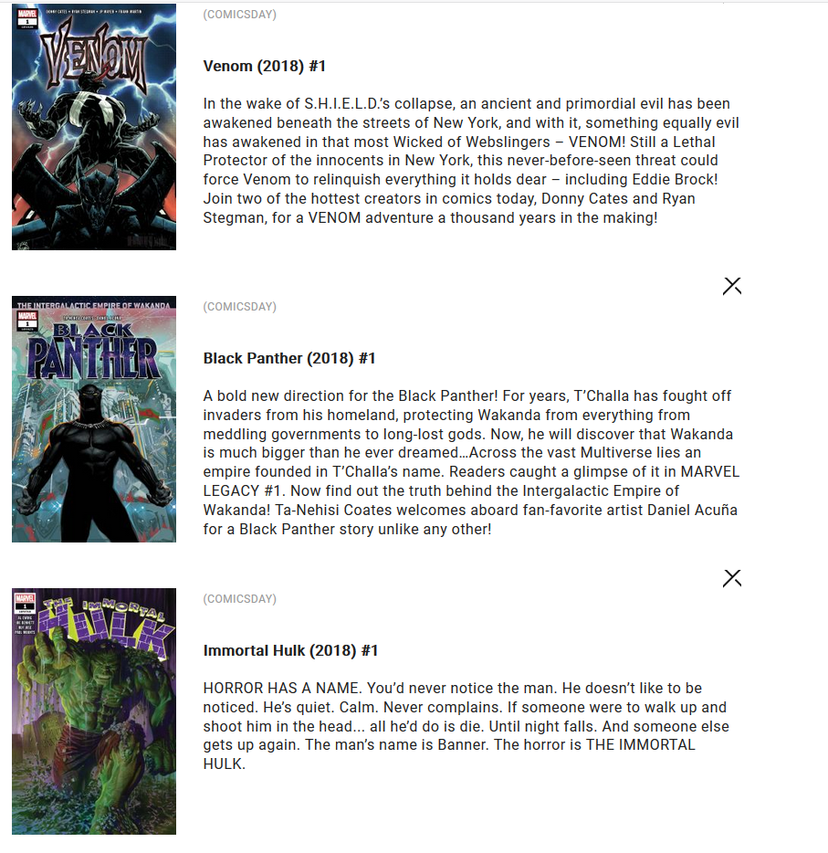 Free Marvel Comics - Venom Black Panther and Immortal Hulk #1s