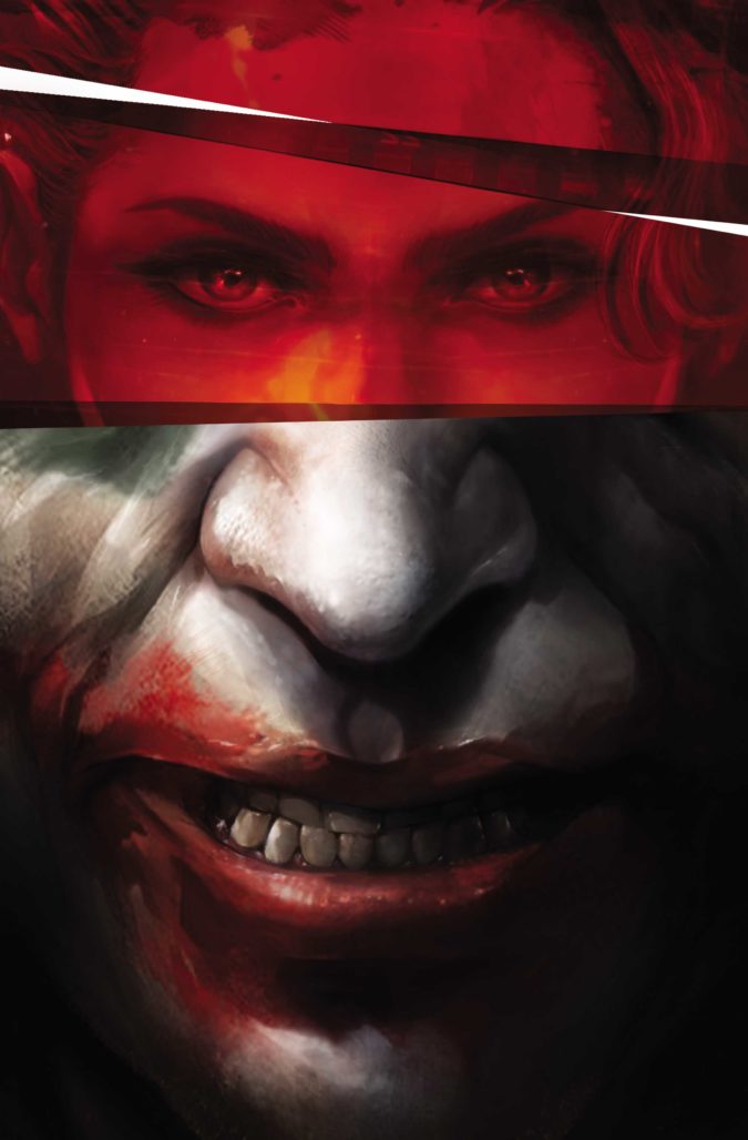 Harley's eyes imposed over Joker's smile on the cover of Joker/Harley Criminal Sanity