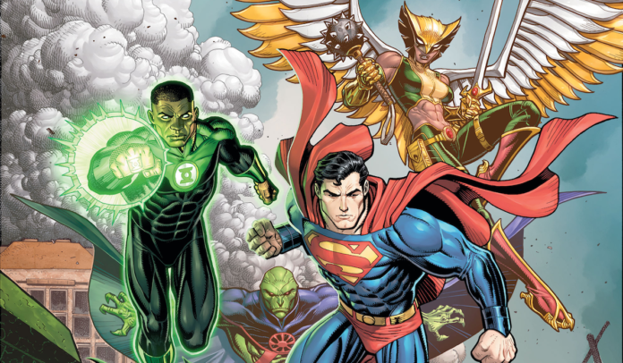 Justice League Banner Featured image taken from the variant cover for Justice League #40 (2020) by Art Adams