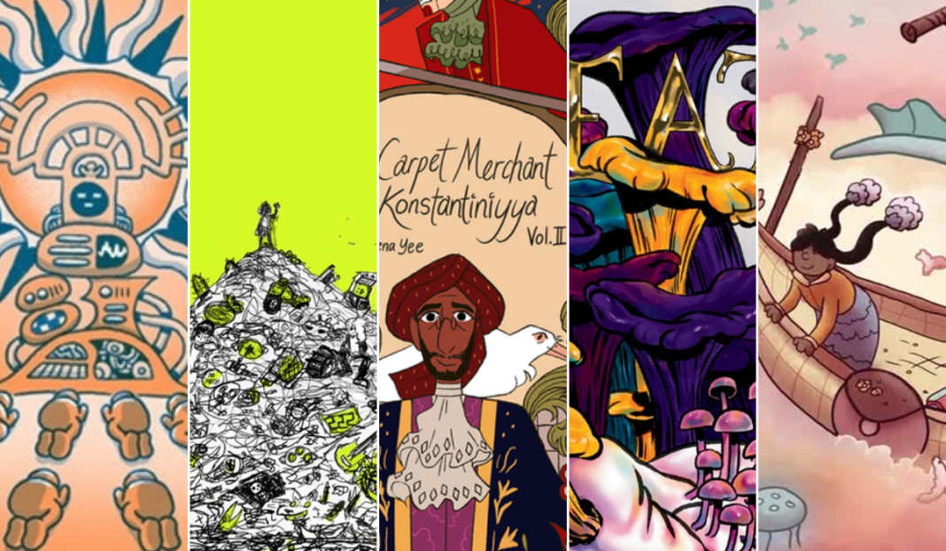 Crowdfunding Comics - Weird Futures - Ecatepunk - The Carpet Merchant of Konstantiniyya - Dirty Diamonds: Death - Skychaser