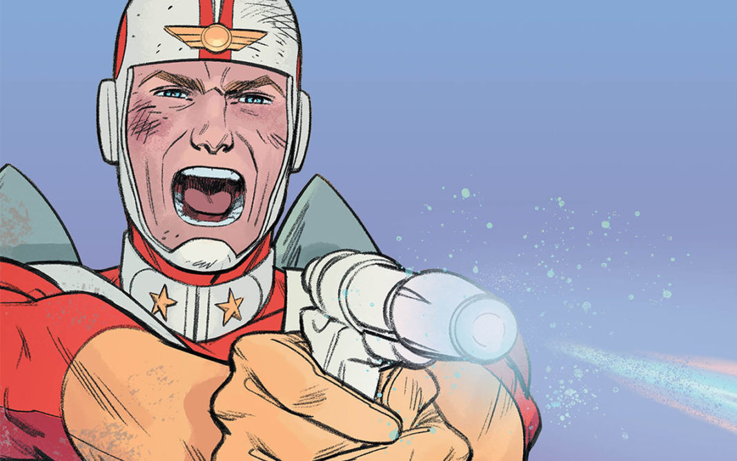 Adam Strange firing his laser pistol