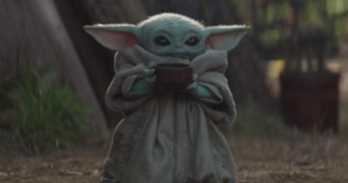 Baby Yoda sips his soups while watching the Emmys
