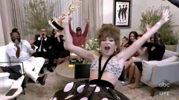 Zendaya reacts to her win at the 2020 Emmys