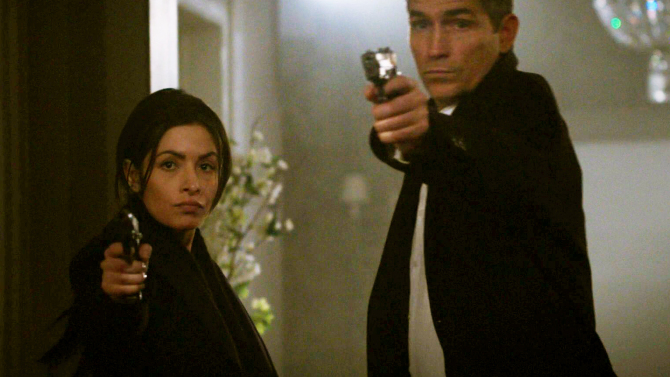 Sarah Shahi and Jim Caviezel in Person of Interest