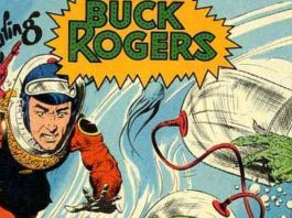 Detail of the cover for Famous Funnies #210 (1954) by Frank Frazetta, featuring Buck Rogers
