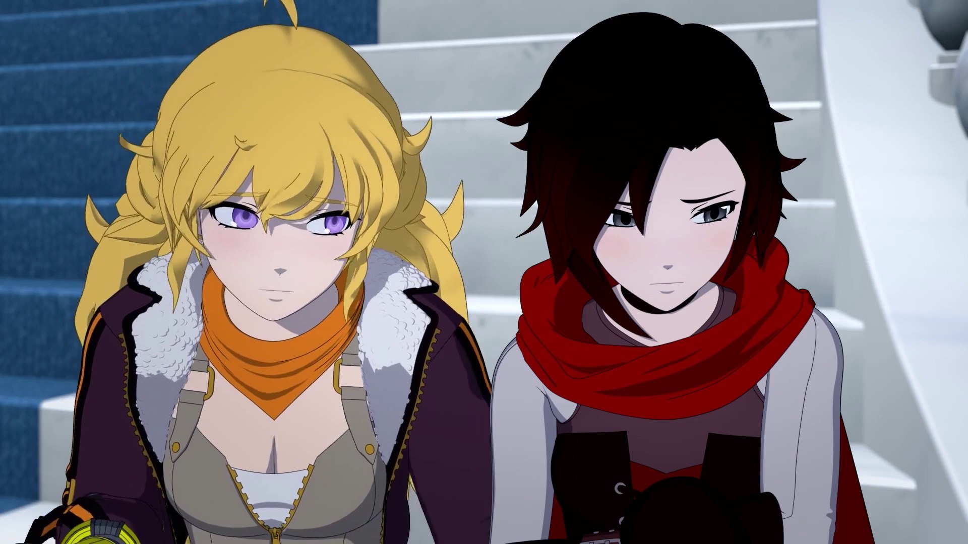 Yang Xiao Long (Barbara Dunkleman) and Ruby Rose (Lindsay Jones) had a tough one in RWBY volume 8