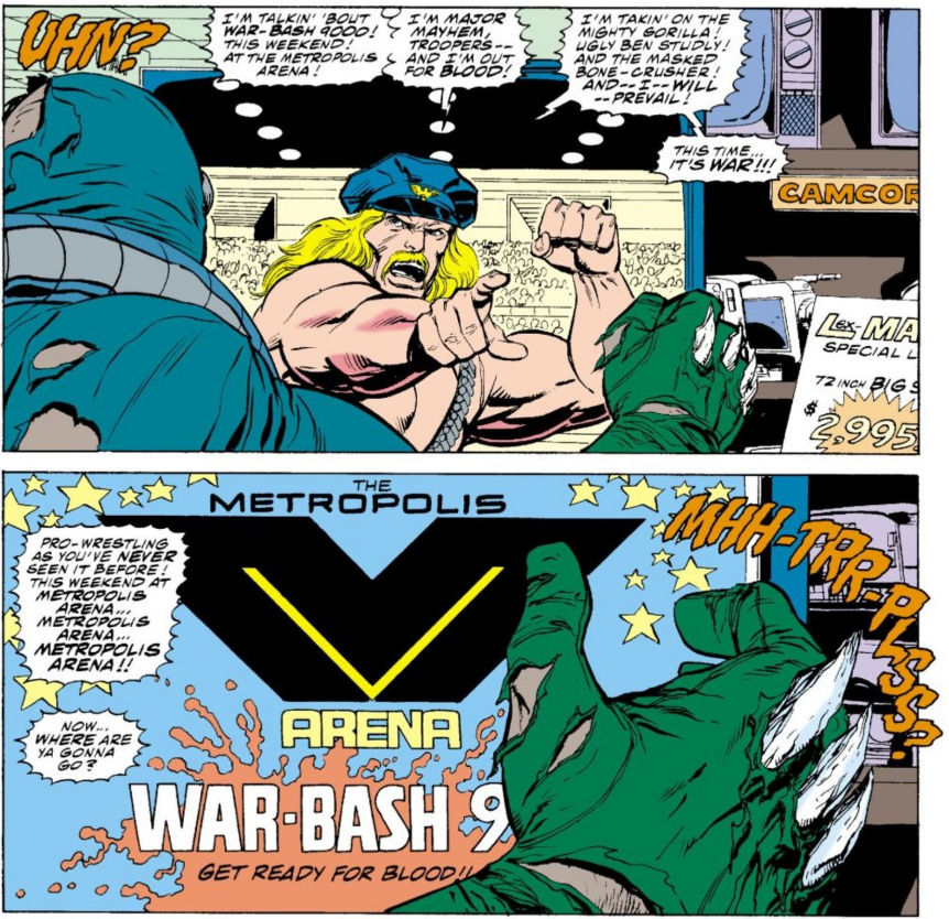 Action Comics #684 Doomsday learning about War Bash and Metropolis