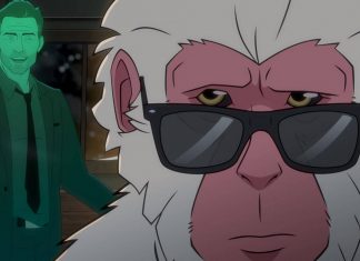 Jason Sudeikis is the spirit guide for a simian assassin in Marvel’s HIT-MONKEY cartoo Hit Monkey