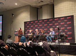 NYCC ’21: Political cartoons ARE learning tools, covering civics education through comics The four panelists and moderator of the Political Cartoons as Learning Tools panel.