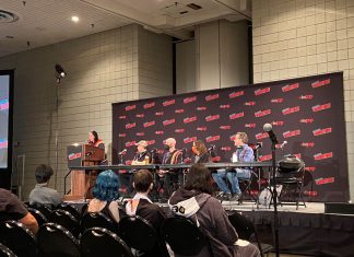 NYCC ’21: Political cartoons ARE learning tools, covering civics education through comics The four panelists and moderator of the Political Cartoons as Learning Tools panel.