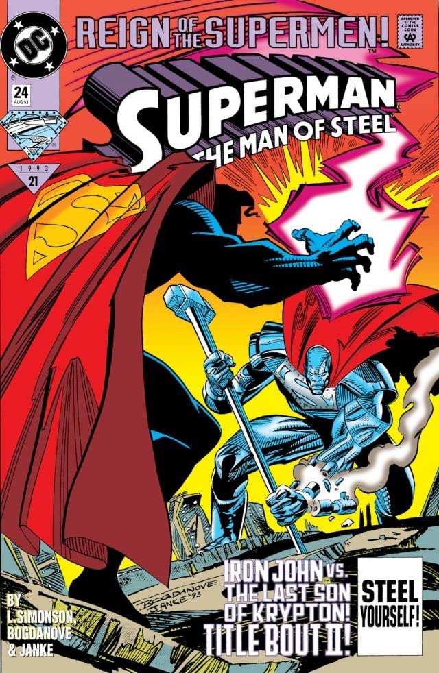 The Man of Steel and Last Son of Krypton face off on the cover of Man of Steel #24