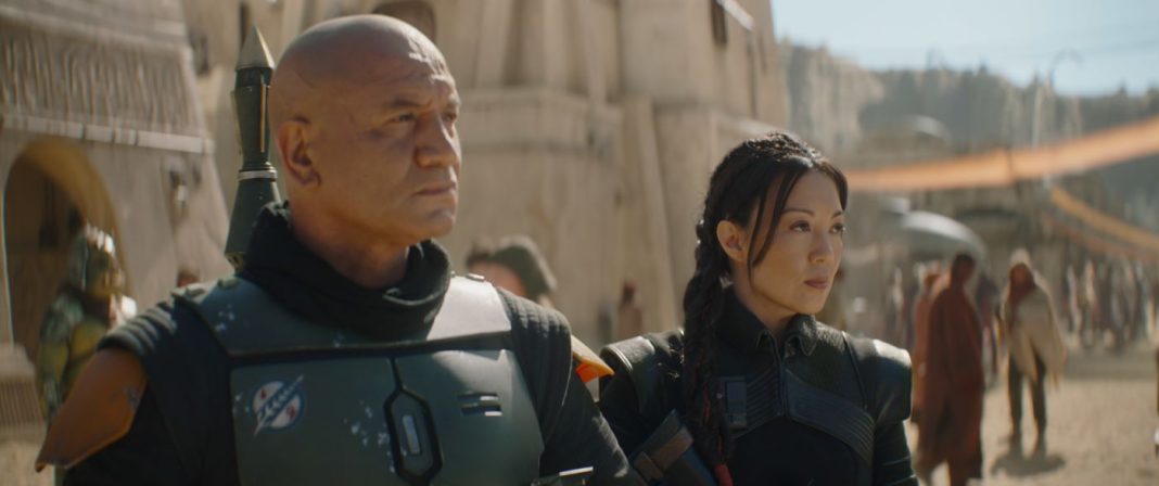 Temuera Morrison as Boba Fett and Ming-Na Wen as Fennec Shand in THE BOOK OF BOBA FETT