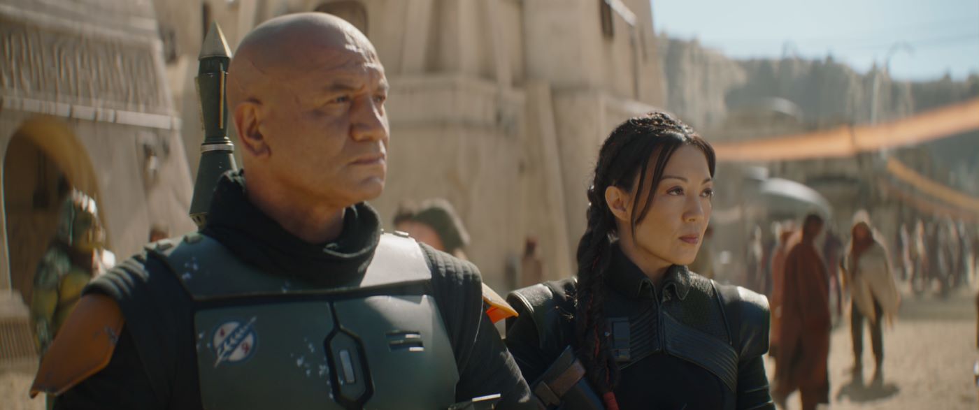 Temuera Morrison as Boba Fett and Ming-Na Wen as Fennec Shand in THE BOOK OF BOBA FETT