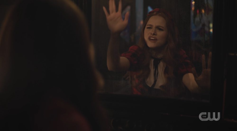 Cheryl screams at Abigail Blossom from the other side of the mirror