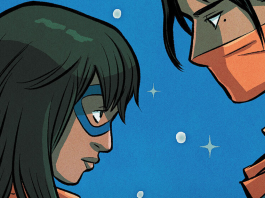 Ms. Marvel gazes into Red Dagger's eyes on the cover of the first entry in the Love Unlimited series on Marvel Unlimited.