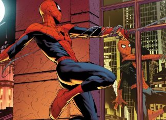 Spider-Man thwips onto the NYC skyline in Joe Quesada’s web-wings for AMAZING FANTASY #1000 Spider-Man 1000