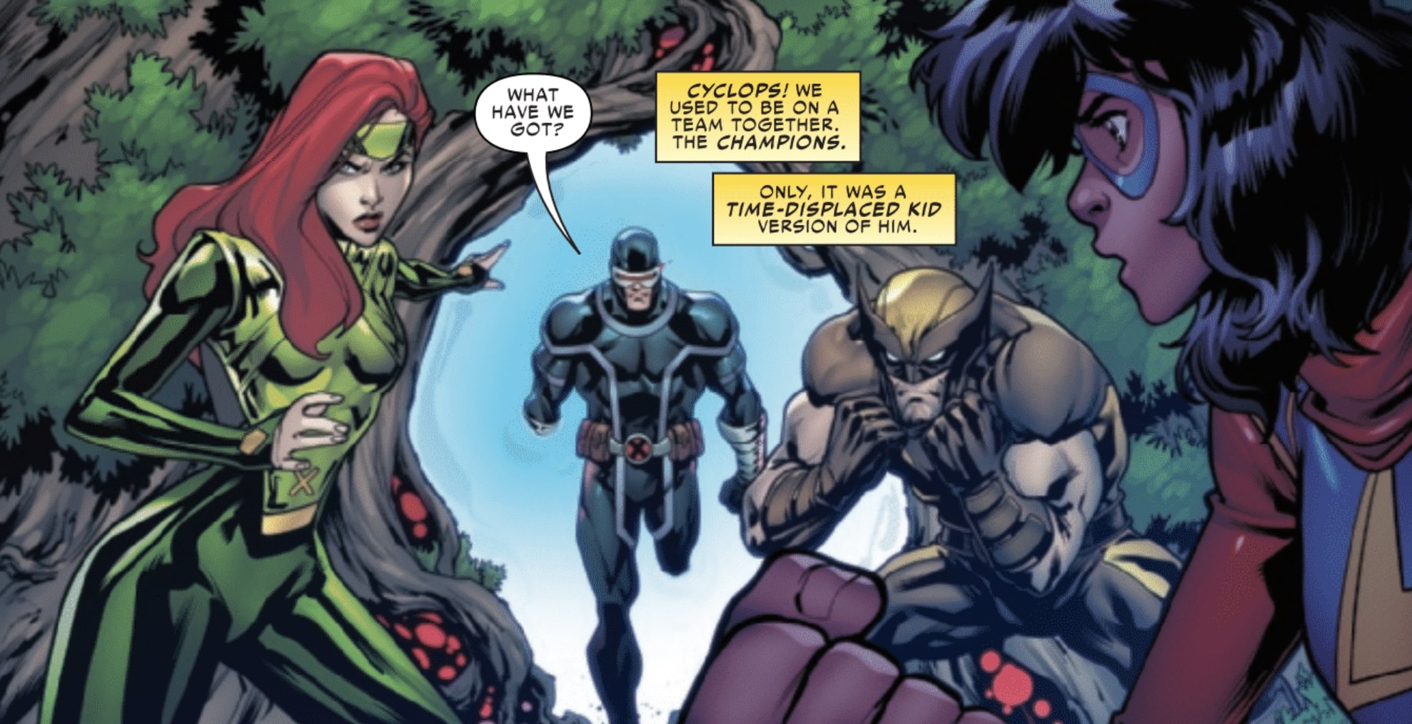 Cyclops arrives through a Krakoa portal and Ms Marvel reflects on their weird continuity.