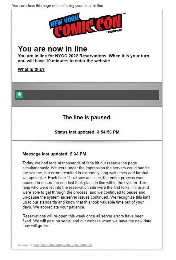 NYCC Reservations line fail
