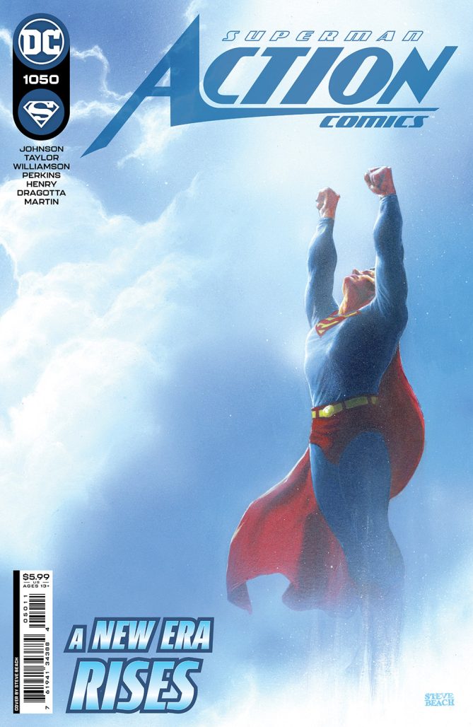 Action Comics #1050 cover Superman flying into clouds