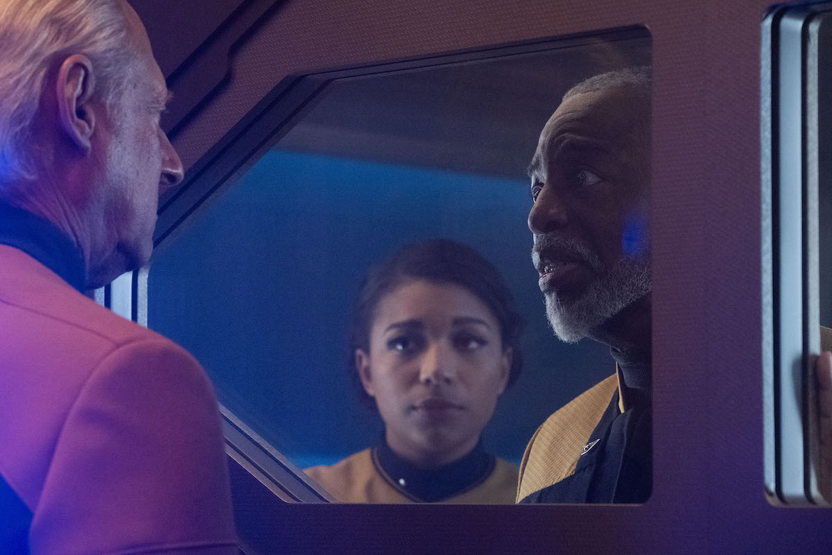 Brent Spiner as Data, LeVar Burton as Geordi La Forge and Mica Burton as Ensign Alandra La Forge in "Dominion" Episode 307, Star Trek: Picard on Paramount+.