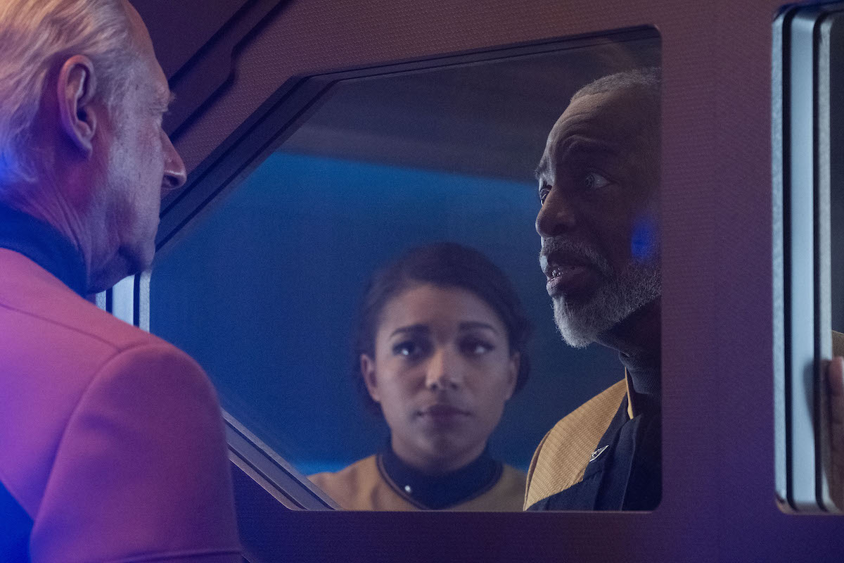 Brent Spiner as Data, LeVar Burton as Geordi La Forge and Mica Burton as Ensign Alandra La Forge in "Dominion" Episode 307, Star Trek: Picard on Paramount+.