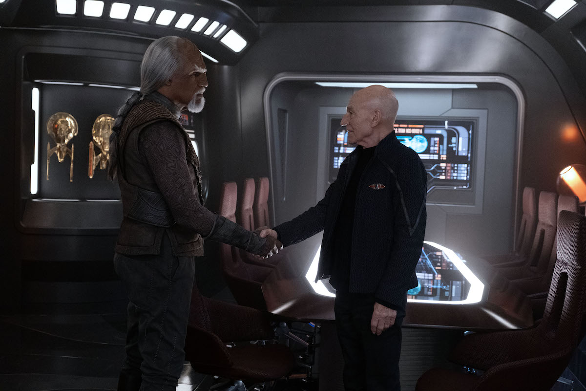 Michael Dorn as Worf and Joanthan Frakes as Will Riker in "The Bounty" Episode 306, Star Trek: Picard on Paramount+. 