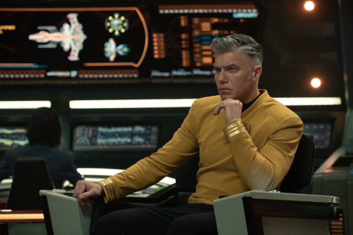 Star Trek: Strange New Worlds Anson Mount as Pike in the trailer of Star Trek: Strange New Worlds, streaming on Paramount+, 2023. Photo Cr: Michael Gibson/Paramount+
