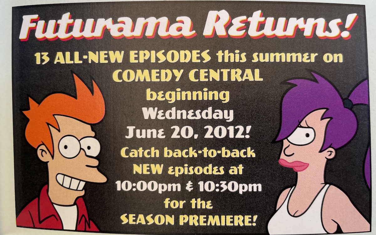 Advert for return of Futurama in 2012.