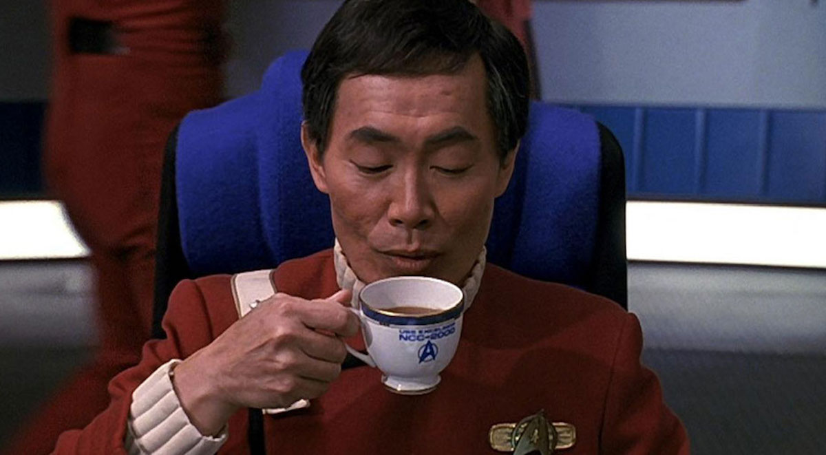 Captain Sulu drinking tea