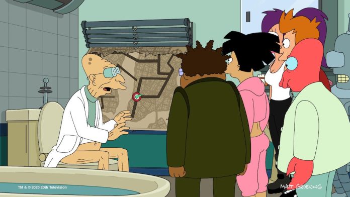 All the Way Down Futurama season 11 -- "All the Way Down" - Episode 1110 -- The crew investigates whether the universe is a simulation. (Photo by: Matt Groening/Hulu)