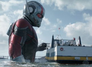 Ten Takeaways from Science at San Diego Comic-Con Giant-Man emerging from water near a ferry in Ant-Man and the Wasp