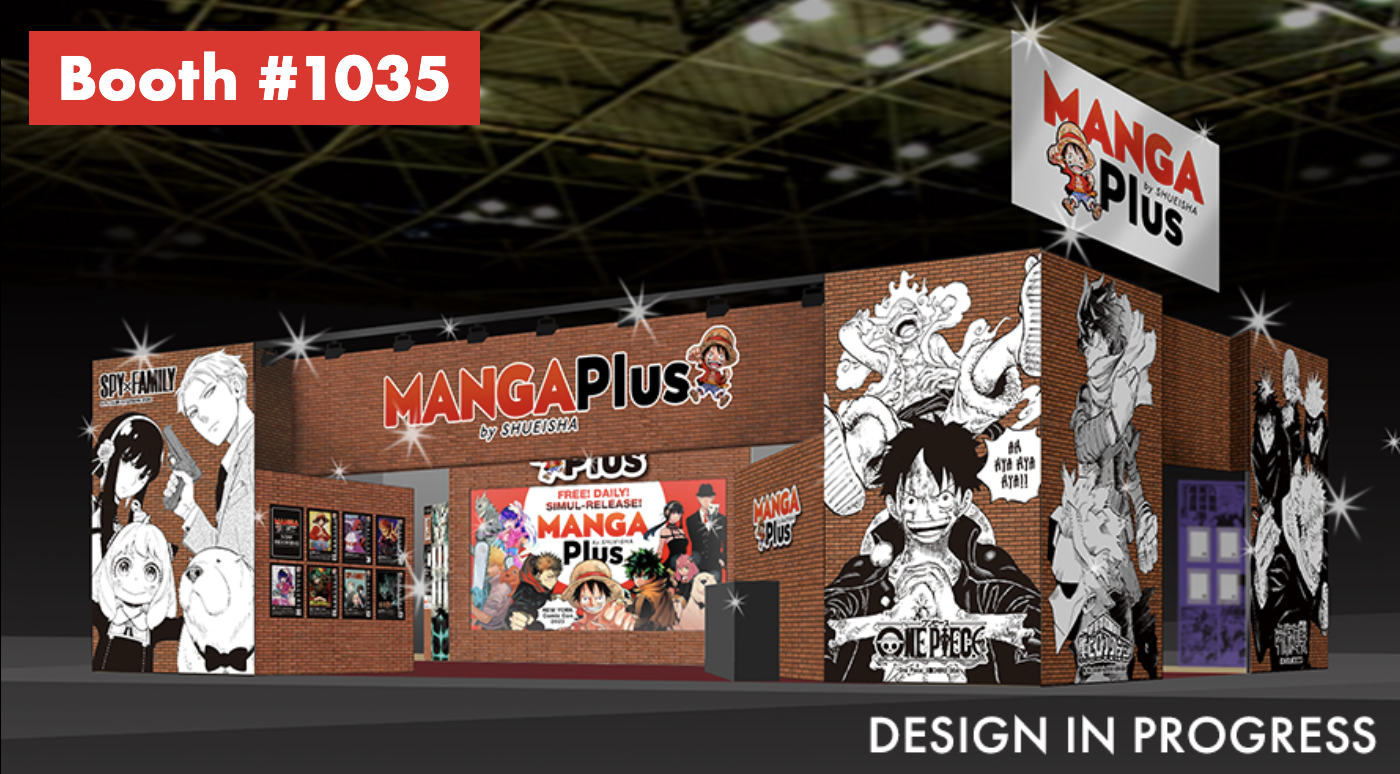 visual mock-up of the manga plus booth (#1035) at new york comic con 2023