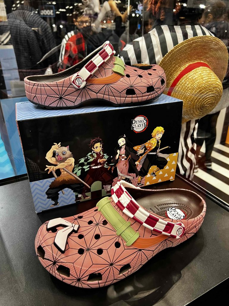 Demon Slayer Crocs at the Foot Locker booth at NY Comic-Con