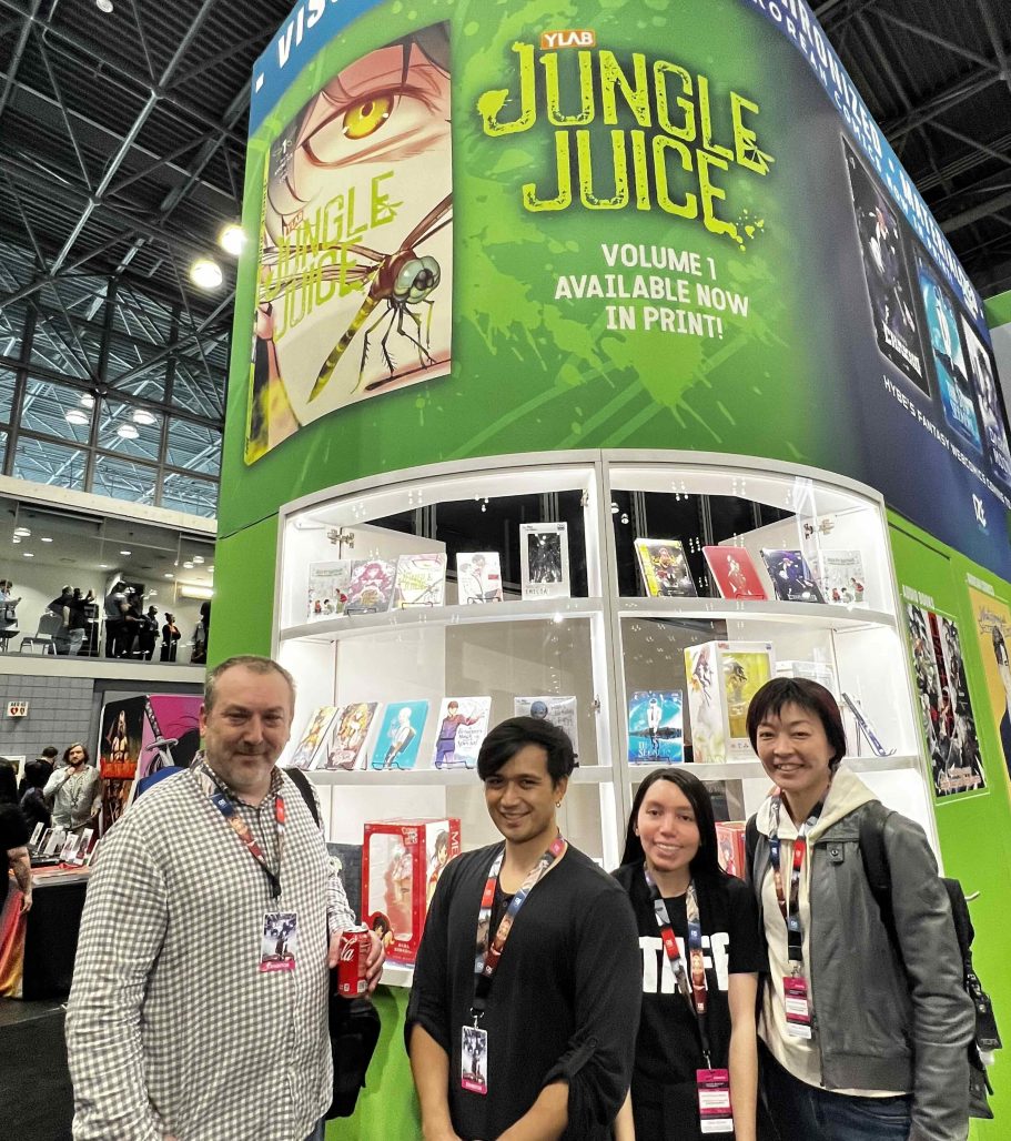 Kurt Hassler, Mark de Vera, Callista Gonzalez and Satoko Kameshima at the Yen Press booth at NYCC 2023